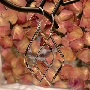 14K Gold Plated Diamond Shape Sterling Silver Dangle Earrings